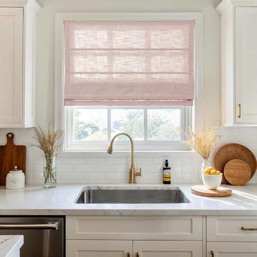 ChadMade Cordless Linen Custom Roman Shade, Blackout Light Filtering Window Treatment for Kitchen Window Doors, Install Hardware Included, 19 Pink Lemonda, Tallis Collection
