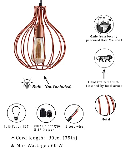 Image of Homesake Copper Vintage Edison Filament E27 Hanging Ceiling Light for LED /Filament Bulb, Decorative Urban Retro Lighting (Rose Gold)