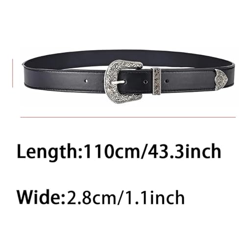 Women'S Belt Carved Needle Buckle Men'S Punk Hip Hop Rock Style Jeans Leather Cheap Belt(Black)2