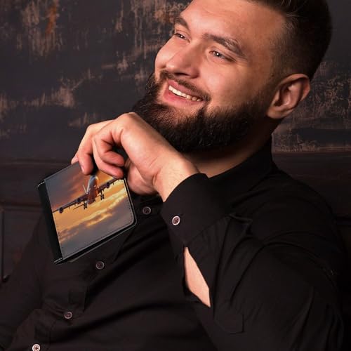 Flying Plane Airplane Sunset Small Bifold Wallets for Men Slim Front Pocket Purse with Multiple Credit Cards Holder4