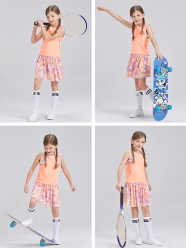 Image of Girls Outfits Tennis Golf Dress 2 Piece Tie Dye Sleeveless Tops Butterfly Shorts Sets with Pockets