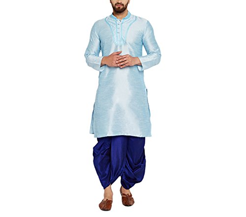 Image of SOJANYA (Since 1958 Mens Black Stitched Dupion Silk Dhotis, Size: Freesize