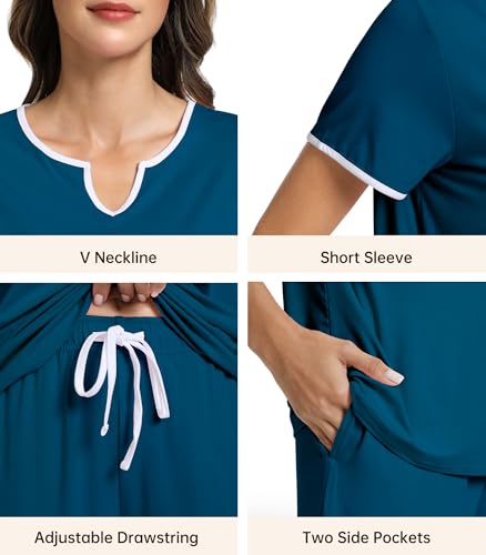 Image of NACHILA Women's Pajamas Set-Viscose Made from Bamboo,Short Sleeve Sleepwear Soft Pjs with Capri Pants Loose Loungewear