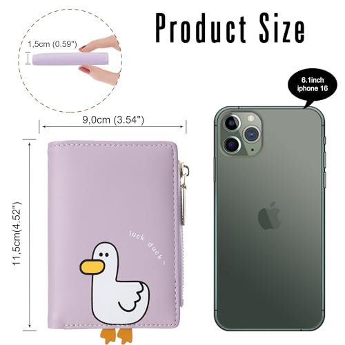 Image of CONISY Cute Small Womens Wallet with Coin Purse,Suitable Girls Teen Ladies (Duck Purple)