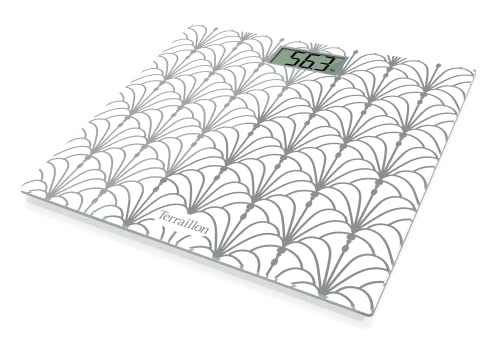 Terraillon Pèse personne ONE ART DECO SILVER - Compact et ultra plat 27cm x 27 cm-Plateau verre-Ecran LCD-Capacité 160Kg-Graduation 100g - Sérigraphie Chic et tendance SILVER
