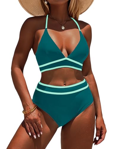 ZAFUL Women High Waisted Bikini Sets Two Piece Cheeky Swimsuit Color Block Bathing Suits Bestselling Swim Suits 2025