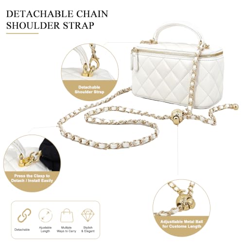 Image of M-ioi-M Small Genuine Leather Purse Quilted Crossbody Bag for Women, Mini Top-Handle Shoulder Handbag w /Gold Chain Strap