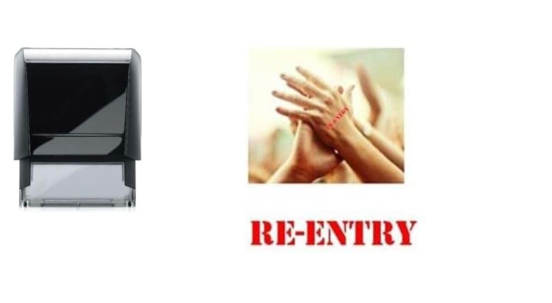 Re-Entry Hand Stamp - Suitable for Festivals, Parties, Pubs, Special Events - Exhibitions self Inking Red Stamp 28 x 6mm