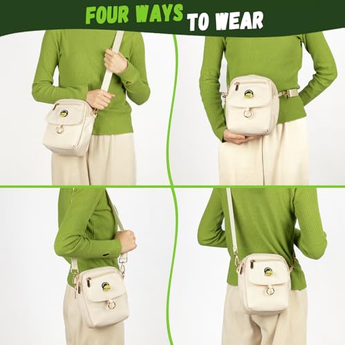 COOWONE Leckerli-Tasche für Hunde, wasserdicht, mit Kotbeutelhalter, mehrere Taschen, Kuriertasche, verstellbarer, dicker Schultergurt, zweilagige Crossbody-Tasche für Welpentraining, Wandern, beige