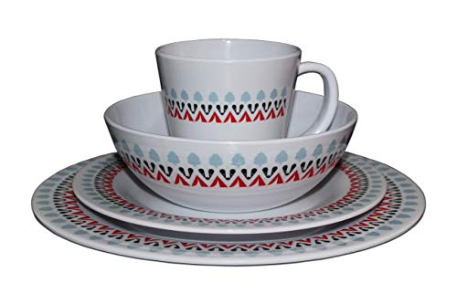 OLPRO - Set da tavola in melamina, per campeggio, picnic, barbecue, in plastica, in melamina, per esterni, ideale per pranzi all'aperto (16 pezzi)
