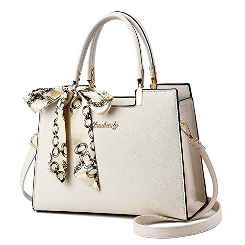 FANDARE Roomy Fashion Womens Totes Handbag Satchel Shoulder Bag Lightweight Top Handle Bag Crossbody Bag PU Leather Messenger Bag for Work Travel Office Party Shopping White