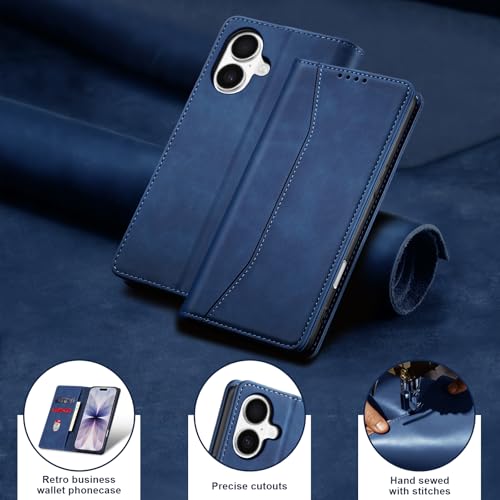 Image of Jasonyu Flip Wallet Case for iPhone 17,Leather Magnetic Folio Cover with Card Holder,Kickstand - TPU Shockproof Durable Protective Phone Case,Blue