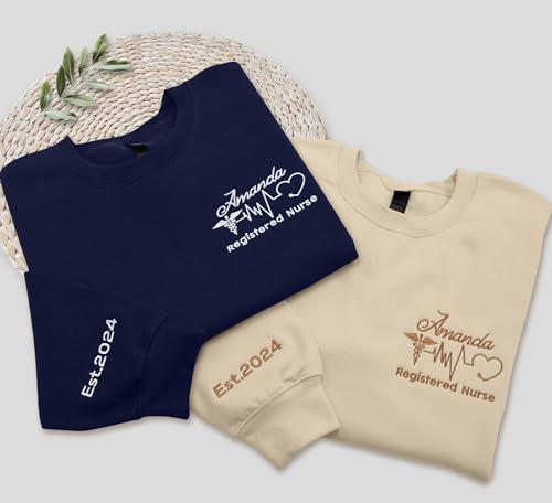 Custom Nurse Sweatshirt Hoodie Add Your Name Text Embroidered Nursing Life RN LPN Registered Gift for Nurse Long Sleeve2