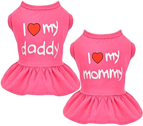 2-Pack I Love My Mommy Daddy Dog Dress Female Puppy Clothes for Small Dog Girl Chihuahua Yorkies Teacup Shih Tzu Pet Cat Outfits Tshirt,xs Dog Clothes,XSmall Dog Clothing (X-Small, Hot Pink)