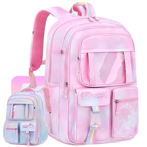 Mochila Infantil Menina Reforçada Impermeável, Bolsa Feminina Grande, Multi Compartimentos, Escolar, Passeio, Viagem (Rosa)