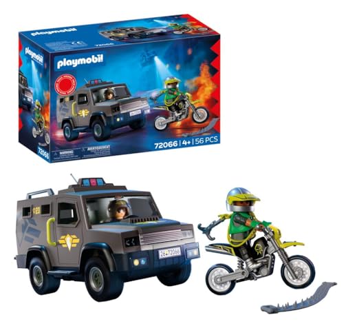 PLAYMOBIL City Action SWAT-Einsatzfahrzeug | Mit Polizist, Verbrecher-Motorrad und Nagelband | Kinder Spielzeug ab 4 Jahren | 72066