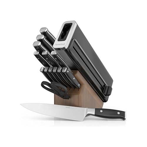 Comparison: Best Self Sharpening Knife Set 4 Ninja K52015 Foodi NeverDull 15 Piece Premium Knife System, Wood Series Block, German Stainless Steel, with Built-in Sharpener, Stainless Steel/Walnut