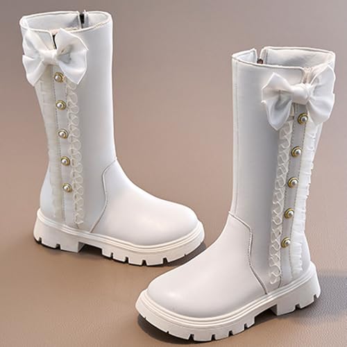 Girl Side Zip Up High Boot Lace Bowknot Cute Preppy Style Kids Shoes Lug Chunky Bottom Waterproof Leather Riding Boot4