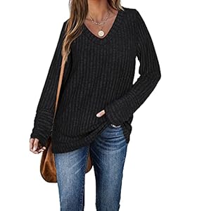 Aokosor Womens Long Sleeve Tops V Neck Jumpers Solid Color Sweatshirts