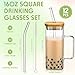 Rtteri 12 Pcs Glass Cups with Straws and Lids, Portable Iced Coffee Square Glass Drinking Cup with Handles, Wide Mouth Travel Mug Gifts for Teachers Employee Coworkers(Clear,16oz, Medium)