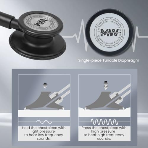 Image of MaiWieel-Classic Monitoring Stethoscope Professional Dual Head All Black Stethoscopes For Nurse,Doctor,Vet,Home Medical,EMT,Double-Sided Stainless Chestpiece,Flexible Tubing & Soft Sealing Eartips(Titanium Black)