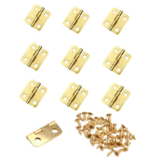 JZK Gold Mini Hinges, Metal Replacement Drawer Hinge 18 * 16mm, Small Furniture Cabinet Hinge with Screws for Dollhouse DIY Crafts Wooden Jewelry Box