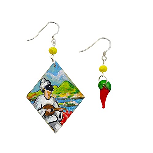 Boucles d'oreilles peintes à la main Pulcinelle en bois pour femme look bohème