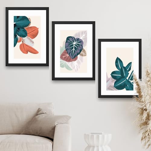 Image of CRAFT QUEST Wall Art Decor Paintings | Set of 3 Floral Wall Art Frames for Home Decoration | Ideal for Living Room, Bedroom & Offices (Black, 10 X 13 Inches, Each Frame)