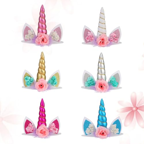 Adornos para tarta unicornio SECFOU juego de 6 piezas de tela para cumpleaños