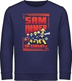 Shirtracer Feuerwehrmann Sam Jungen - Sam Immer im Einsatz - 128 (7/8 Jahre) - Navy Blau - Feuerwehr Pulli - JH030K - Kinder Sweatshirt Pullover für Jungen und Mädchen