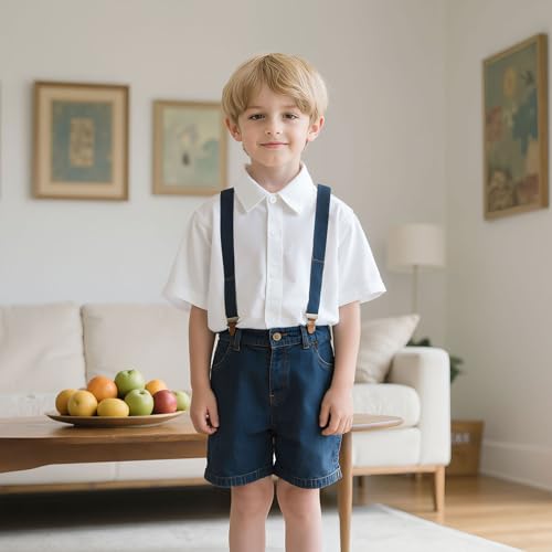 Funnycokid Boys Button Down Shirts Short Sleeve Dress Shirt Solid Formal Uniform 2-10 Years4