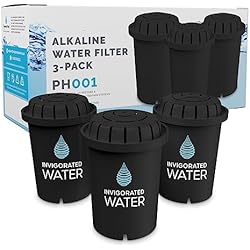 Invigorated Water PH001 Alkaline Water Filter Replacement for Pitchers & Dispensers, BPA-Free, Reduces Chlorine, Copper & Heavy Metals, Raises pH, 96 Gallons/Filter (3-Pack, Black)