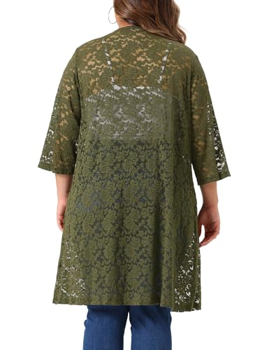 Image of Agnes Orinda Plus Size Cardigans for Women Lace Cardigan Lightweight Crochet 3 /4 Sleeve Cover Up Jacket
