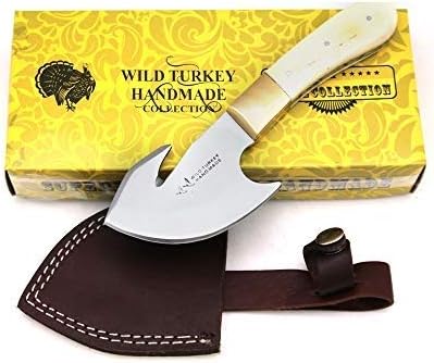 Miniatura 6 de Wild Turkey Handmade Collection - Cuchillo de hoja fija con gancho para el triplete con funda de cuero. (Hueso1)