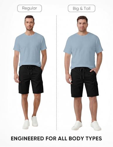 Image of JMIERR Mens T-Shirt Casual Stretch Solid Crewneck Short Sleeve Tees Textured Shirts