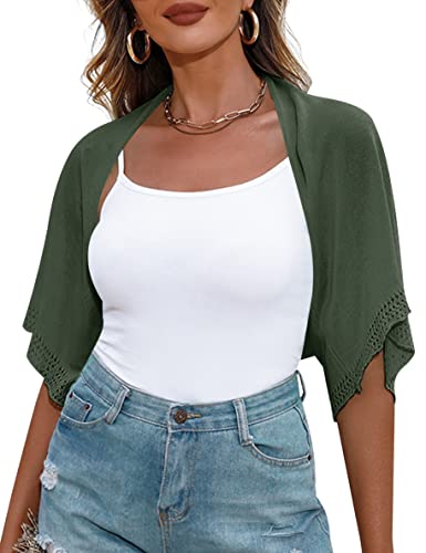 Image of Totatuit Women's Short Sleeve Bolero Shrug for Dresses Open Front Knit Cropped Cardigan Loose Sheer Cardigan Sweater