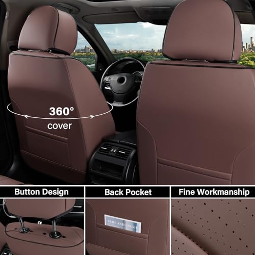Image of Coverado Front and Back Car Seat Covers, Leather Seat Cover for Cars, Automotive Seat Cover Full Set, Waterproof Universal Seat Cover, Luxury Car Seat Protector Seat Cushion Fit Most Cars, Coffee
