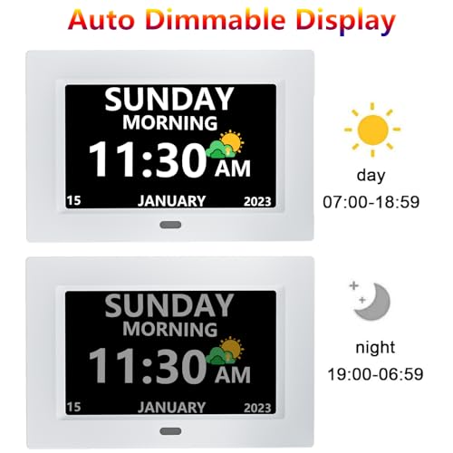 Mrchydz MRCHYDZ003A 7 Inch Clock With Day And Date For Elderly Large Display Digital Clock12 Alarm 3 Medicine Reminders Large Font Dementia Clock Alarm Clock thumb #5