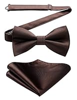 HISDERN Fliege Herren mit Einstecktuch Einfarbig Fliegen für Herren Braun Vorgebundene Fliege Anzug für Hochzeit Party