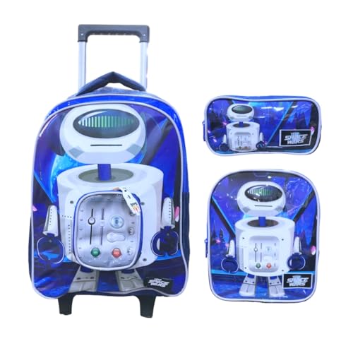 Kit Mochila de Rodinha Lancheira e Estojo Duplo Space Wars Yepp MIM6334 (Azul)