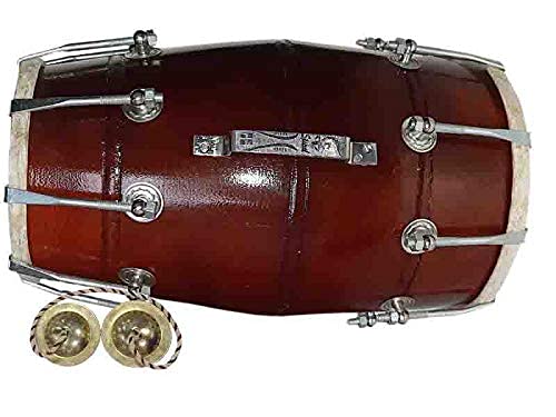 Mango wood Nut & Bold fitting Dholak with Manjira Free01(Brown)
