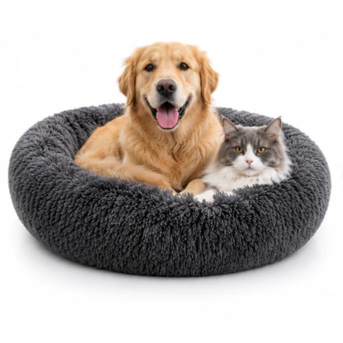 Image of Orthopedic Dog Bed Small for Dogs & Cats, Plush Pet Bed with Raised Bolster Support and Non-Slip Bottom, Gray