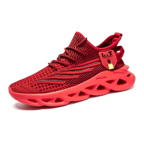 Image of EGMPDA Men & Women Shoes Running Slip On Tennis Walking Shoes Lightweight Breathable Sneakers for Gym Work Casual Soft Sole Trainers Non Slip Athletic Footwear Red Size US 11