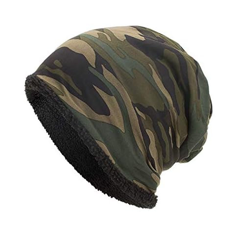 Doingshop Fashion Unisex Winter Camo Beanie Hat Warm Camouflage Knit Hat Fur Lined Beanie Cap Men Women (Army Green) Cover