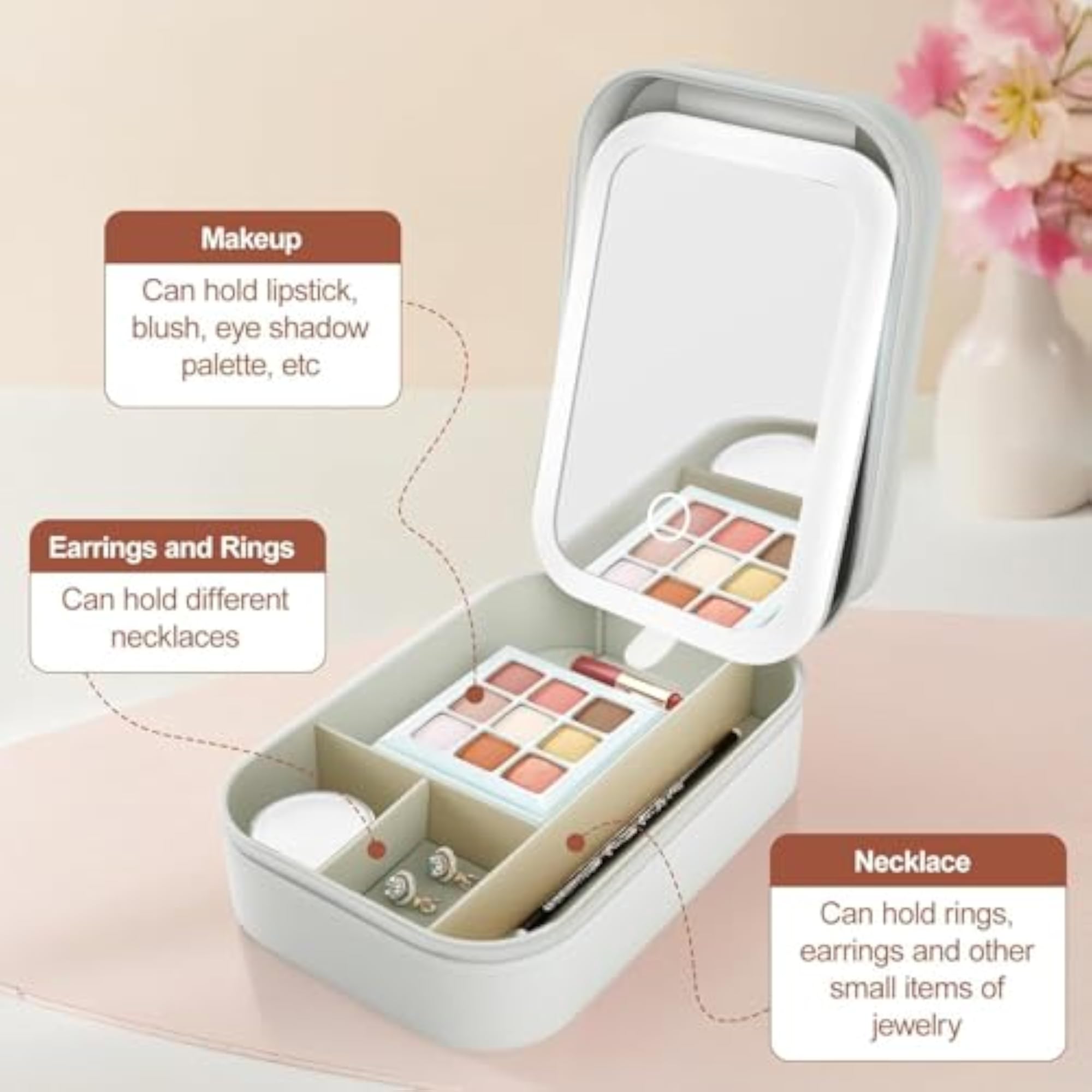 2-in-1 Cosmetic Organizer with Rechargeable LED Mirror