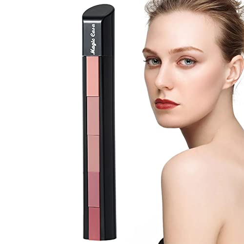 Lápiz labial rojo a manchas - 5 colores en 1 maquillaje lápiz labial terciopelo | Taza antiadherente, resistente al agua, cosmético profesional para labios, Duqulle