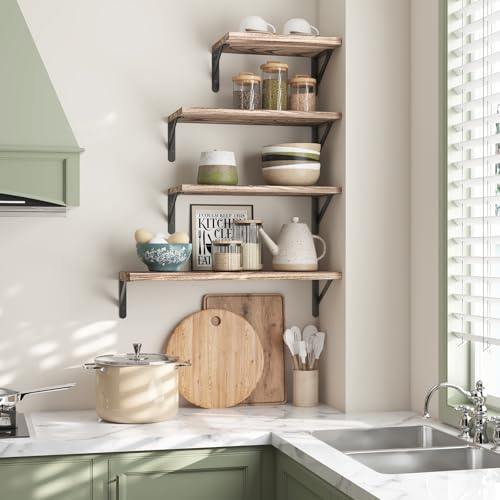 Image of YGEOMER Floating Shelves for Wall Mounted Wall Shelves for Bedroom, Bathroom Storage, Living Room and Kitchen Farmhouse Decor(4 Different Sizes)