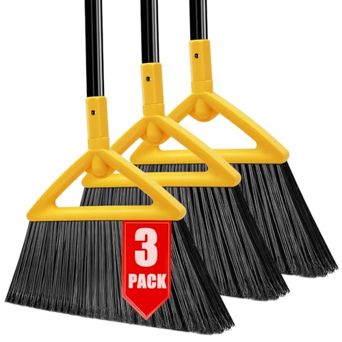 Image of Heavy Duty Broom Outdoor and Indoor, 3 Pack Upgraded Commercial Angle Brooms, Perfect Yellow Broom of House, Kitchen, Garage, Courtyard