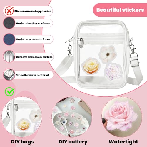 DIY Transparent Crossbody Bag with 10PCS Flower Stickers at Random, Stadium Approved Clear Purse with Strap, Black3