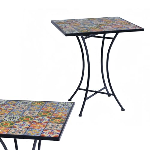 Hochwertiger Outdoor Mosaik Tisch Mosaiktisch Gartentisch Gartenmöbel Outdoortisch Bistrotisch wetterfest 61x61xH70cm